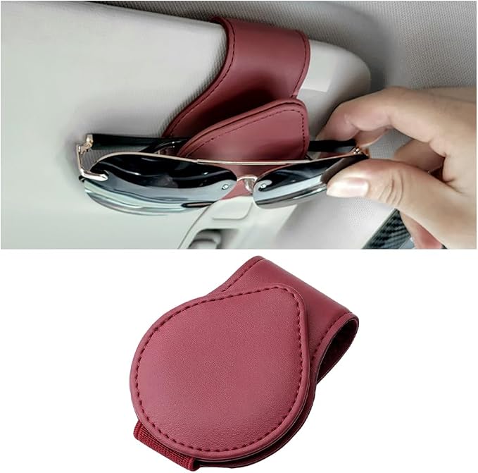 Car Visor Sunglasses Holder, Magnetic Vehicle Sun Visor Eyeglasses Hanger Ticket Card Holder Clip, Auto Interior Sunvisor Glasses Mounter Organizer, Universal for Vehicles (Wine Red)