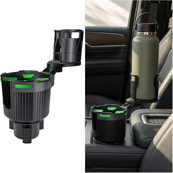 Car Cup Holder Expander, Expandable Arm Automotive Cup Holder Adapter with Adjustable Base, Vehicle Water Bottles Mugs Drinks Insert Adapter Extender, Universal Fit (Green)