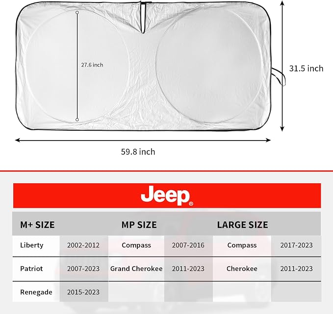 for Jeep Patriot Windshield Sun Shade for Jeep Renegade SUV 2015-2024 2025, Front Foldable Sunshade for 2017 Jeep Patriot SUV Car Sun Visor Cover Blocks UV Rays Keep Your Car Cooler