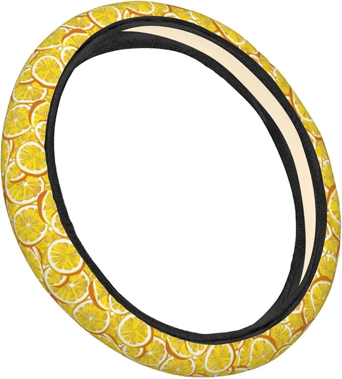 Fresh Lemon Slices Steering Wheel Covers Anti-Slip Elasticity Car Accessories Steering Wheel Protector Universal 15 Inch for Cars SUV Vehicle Truck