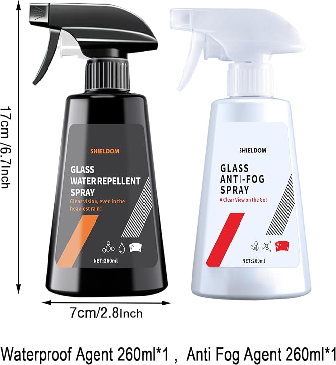 Anti Fog Spray & Rain Repellent Spray for Car Windshield Glass Water Repellent Defogger Spray Waterproof Prevent Fogging for Automotive Windows Mirrors Glasses Goggles Helmets - Pack of 2