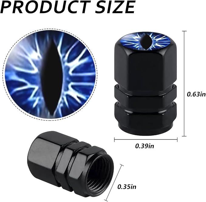 4Pack Beast Eyes Tire Valve Caps Universal Tire Air Cap Valves Stem Covers | Aluminum Alloy Rust-Proof Valve Stem Caps, for Auto SUV Truck Motorcycle Bicycle, Blue Eyes Gifts for Women Mom Driver