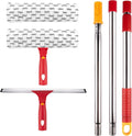 Squeegee for Window Cleaning, 12" Squeegee and 11" Microfiber Scrubber Combi with Stainless Steel Pole, Extendable Window Cleaner for Car, Sliding Door, Shower Glass Door-Swivel Style-2 Pads