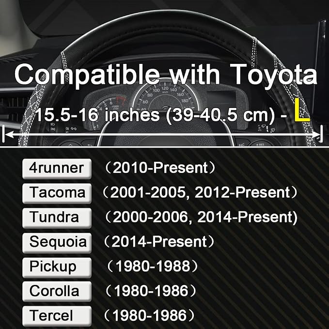 Customized Auto Car Steering Wheel Cover for Toyota Tacoma,4Runner,Tundra,Sequoia,15.5-16 inch(Diamond Quilted-Black+Gray-Large Size)