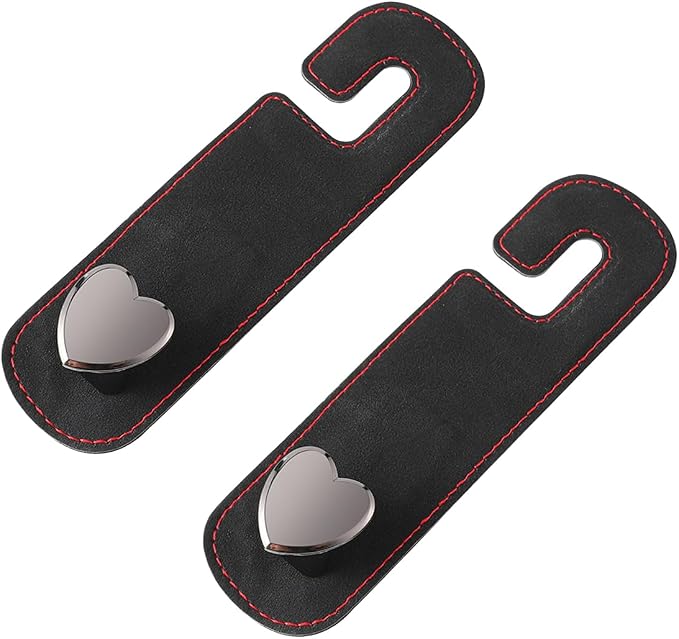 2PCS Car Seat Headrest Hook, Cute Heart Vehicle Backseat Purse Bag Hanger Organizer, Auto Seat Back Storage Holder for Groceries Coats Umbrellas, Universal for Vehicles (Black)