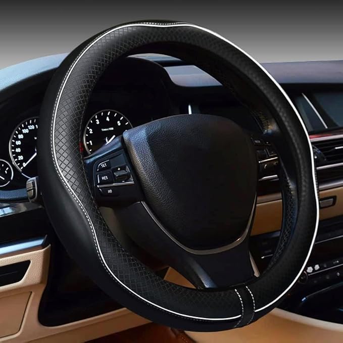 Steering Wheel Cover,Car Accessories,Microfiber Leather Car Steering Wheel Covers,Universal 15 Inch Anti-Slip Breathable Auto Interior Decor Protector,Suitable for Most Cars (Black&White)
