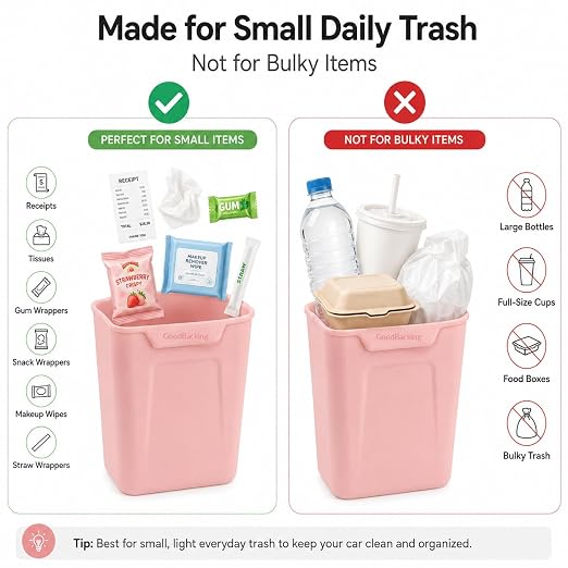 Pink Car Door Trash Can 2 Pack, Mini Silicone Auto Garbage Bin for Front Door Pockets, Waterproof Small Car Trash Holder with Reinforced Stay-Open Rim, Cute Car Accessories for Women