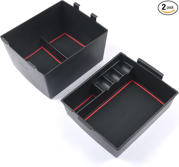 for 2022-2026 Ford Maverick Center Console Organizer Tray Accessories | 2022 2023 2024 2025 2026 Ford Maverick Armrest Trays Storage Box 2022-2026 Maverick Truck Accessories, 2-Pack (Red Trim)