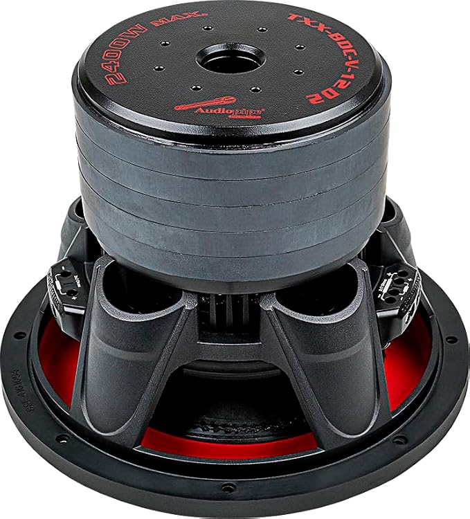 12" Quinta Stack Composite Cone Subwoofer (TXX-BDC-V-12D2), Superior Performance, 2400W, 5 Magnets, BASV Voice Coil, Aluminum Basket, Weaved Tinsel Leads, Multi-Connect Terminals, 2*2 Ohms
