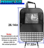 Car Kick Mats Back Seat Protector, Multifunctional Leather Car Rear Seat Hanging Storage Bag, Easy-to-Clean Auto Interior Backseat Organizer Accessory for SUVs, Trucks, Cars (Grid)