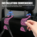 4PCS Bling Car Seat Headrest Hooks, Purse Holder for Car, Vehicle Back Seat Purse Handbag Hanging Holder with Crystal Rhinestone, Diamond Car Rear Seat Organizer for Vehicles (Pink/Black)