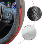 Car Steering Wheel Cover, Durable Leather Cover with Anti-Slip Lining, Breathable Auto Wheel Cover Protector, Universal 15 Inch Anti-Slip Steering Wheels for Men & Women (Black Red)