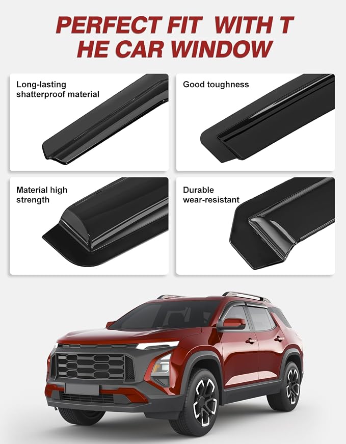 Outside-Mount Window Rain Guards Fit for Chevrolet (Chevy) Equinox 2025 2026, Extra Durable Window Visors Wind Deflector Dark Smoke Vent Shades Car Tape-on with Thicker 4PCS