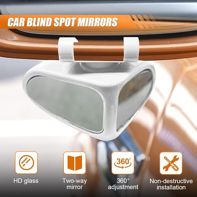 YoRise 2PCS Car Blind Spot Mirrors, 360° Adjustable Wide Angle Auxiliary Rear View Mirror, HD Glass Side Mirror Blindspot, Universal Car Convex Mirrors for Most Vehicles (White)
