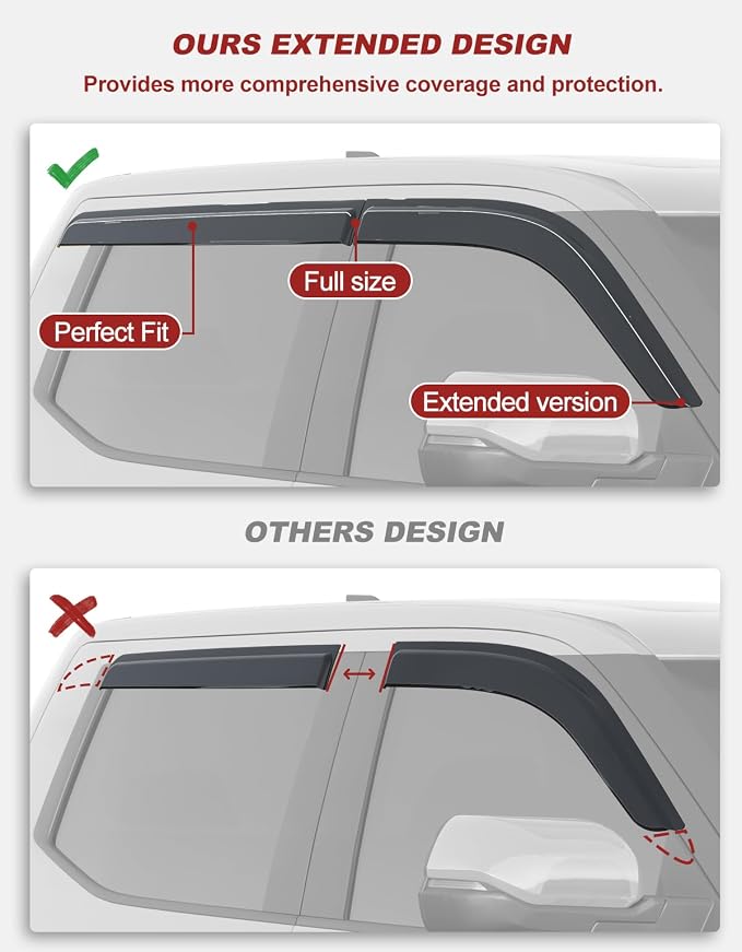 Outside-Mount Window Rain Guards Fit for 2022-2026 Toyota Tundra CrewMax Cab Full-Size, Extra Durable Window Visors Deflector Dark Smoke Vent Shades Car 4-pcs