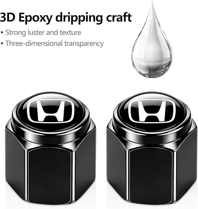Tire Valve Stem Caps Cover for Honda Metal Car Wheel Air caps Auto Valve Stem Caps Accessories 4 Pack Black