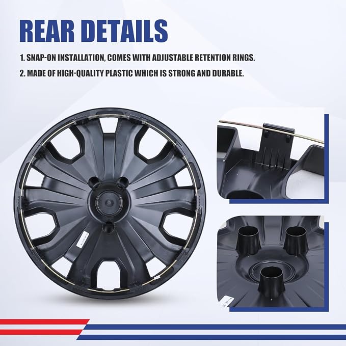4Pcs 16 2014-2023 Wheel Hubcaps Rim Cover Fits for Ford Transit Connect | Steel PP Material Snap-On Installation inch Car ReplacementMatte Black