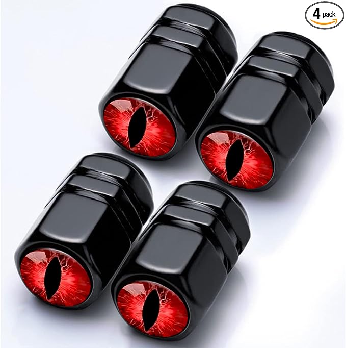 4Pack Beast Eyes Tire Valve Caps Universal Tire Air Cap Valves Stem Covers | Aluminum Alloy Rust-Proof Valve Stem Caps,for Auto SUV Truck Motorcycle Bicycle,Red Eyes Gifts for Women Mom Driver