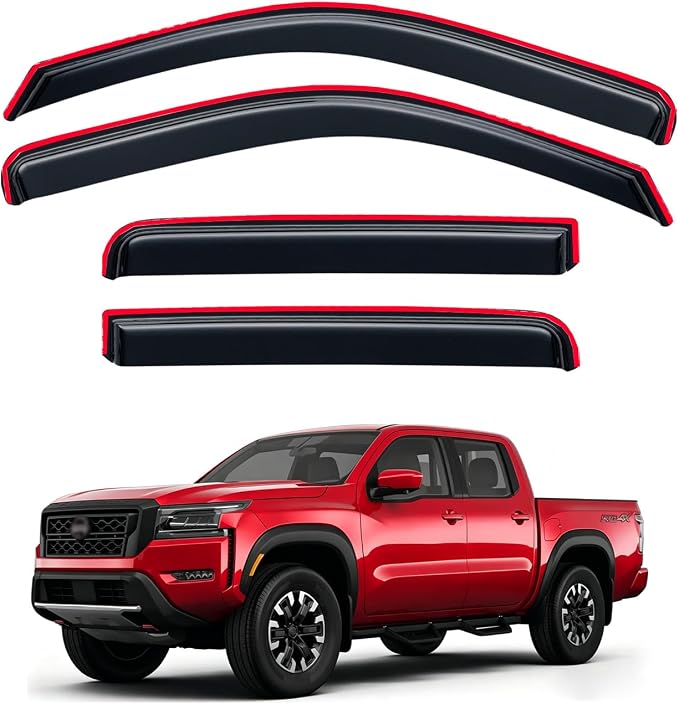 in-Channel Rain Guards for 2022-2026 Nissan Frontier Crew Cab, Window Visor Shields Vent Deflector Shade Wind Dark Smoke 2023 2024 22 23 24 25, Tape-On Outside-Mount, 4PCS