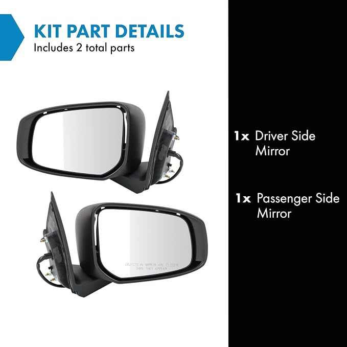 Driver and Passenger Side Mirror Assembly Set Power Smooth Black Foldaway Turn Signal Compatible with 2015 Mitsubishi Mirage, 2017-2022 Mitsubishi Mirage, 2017-2022 G4