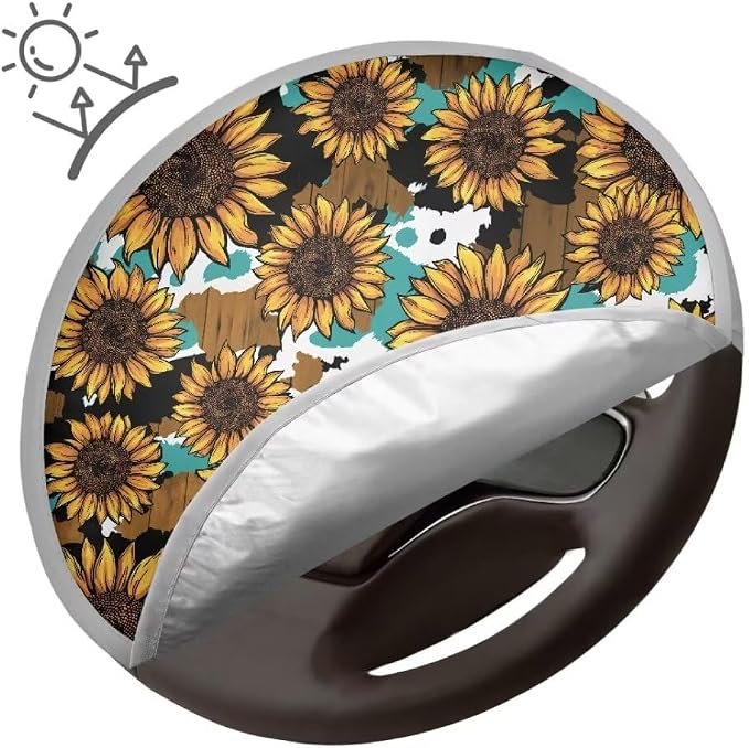 Sunflower Steering Wheel Sun Shade Cover Cooling Steering Wheel Sun Block Anti-Heat Aluminum Foil Steering Wheel Cover Steering Wheel for SUV Truck Van