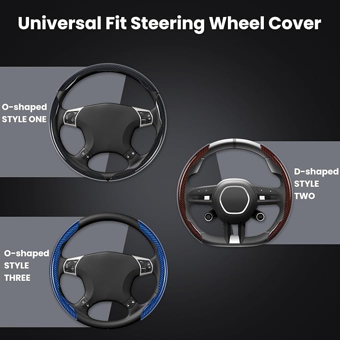 Hiseanllo Carbon Fiber Steering Wheel Cover 3PCS Set – Anti-Slip, Scratch-Resistant, Universal Fit for 14–16 Inch Wheels – Interior Car Accessories for Cars, SUVs, Trucks (Red)