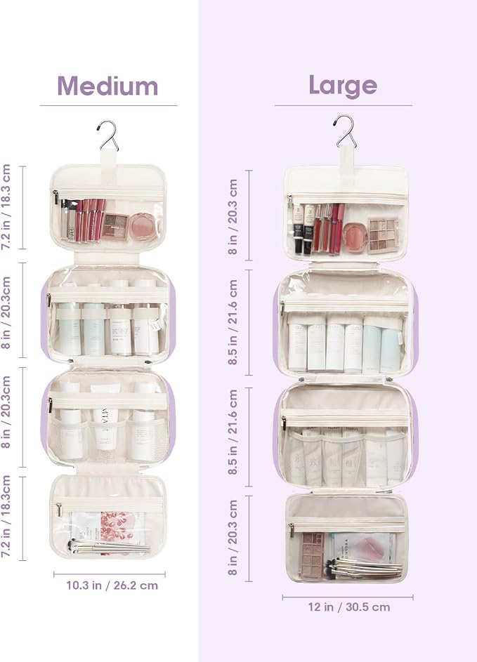 Hanging Toiletry Bag for Women Travel Makeup Bag Organizer Toiletries Bag for Travel Size Essentials Accessories Cosmetics (Purple (Medium))