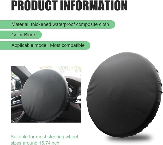 Car Steering Wheel Cover Sun Shade, Anti-heat & Waterproof Steering Wheel Protector, Thickened Composite Scratch-resistant Protective Cover, for Most Cars, Trucks, SUVs (Black)