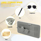 Car Sun Visor Organizer, Multifunctional Visor Storage Pouch with Sunglasses Holder & Card Sleeve Pocket, Auto Interior Organizer Pocket Bag for Pens Cards Documents, Universal Fit (Gray)