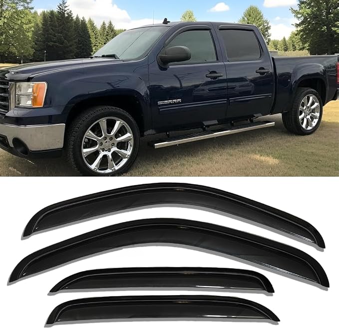 Window Visors Rain Guards for Silverado Sierra 1500 2500HD 3500HD Crew Cab | 2007-2014, Fit Avalanche/Suburban/Yukon XL, Window Deflectors, Vent Visor, Sun Shades, Window Shields, Truck Accessories
