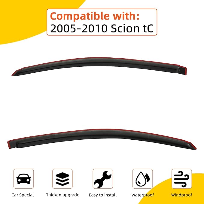 2pcs Out-Channel Smoke Tint Rain Guard Compatible with Compatible with 2005-2010 Scion tC Vent Deflector Window Visors Car Accessories