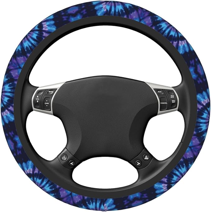 Blue Tie Dye Auto Car Steering Wheel Cover Universal 15 Inch Neoprene Interior Decor Protection Accessories