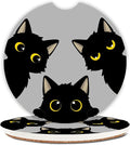 Cute Black Cats Ceramic Cup Holders Car Coasters Set for Women/Men,Drink Cup Car Holder Coasters with A Finger Notch 2.56" Pack of 2.