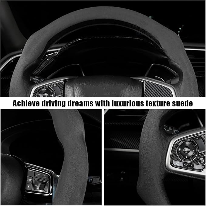 Mandark Car Steering Wheel Cover, Suede Sport Vehicle Steer Wheel Protector Fitting 15 Inch, Non-Slip Comfortable Automotive Interior Decoration Accessories, Universal for Most Cars (Black)