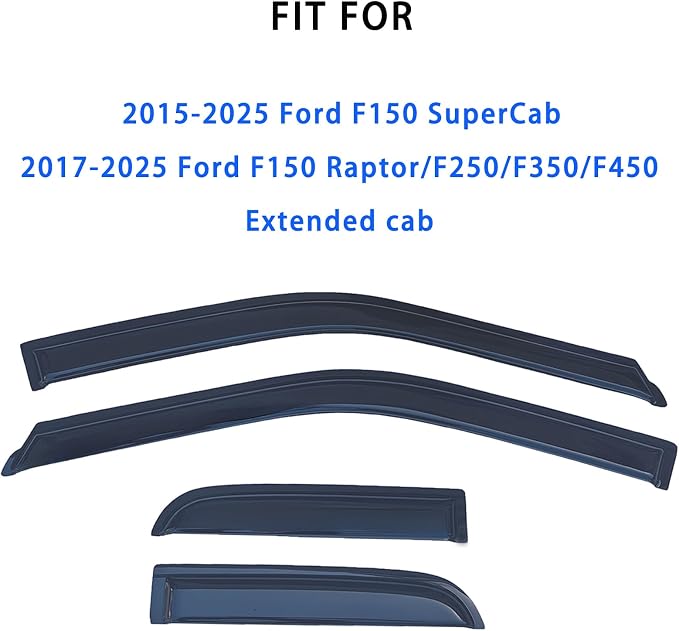 Tape On Window Visors Compatible with 2015-2025 Ford F-150 Extended Cab (SuperCab),2017-2025 F-250/350 SuperDuty Super Cab,Side Vent Window Deflector Rain Guard Shade,Truck Accessories-4pcs