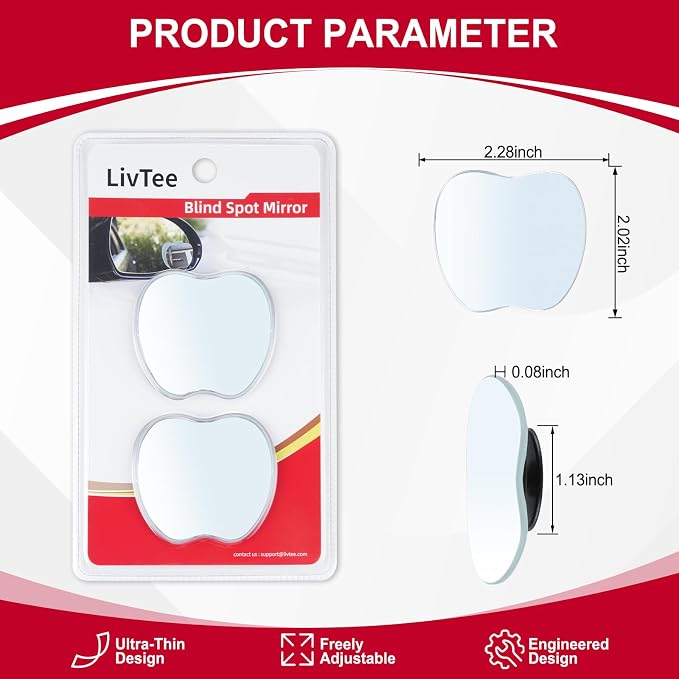 Blind Spot Mirrors, Apple-Shaped HD Glass Frameless Convex Rear View Mirrors, Wide Angle Adjustable Stick for Side Mirror, Automotive Exterior Accessories for Car, SUV & Trucks, Pack of 2