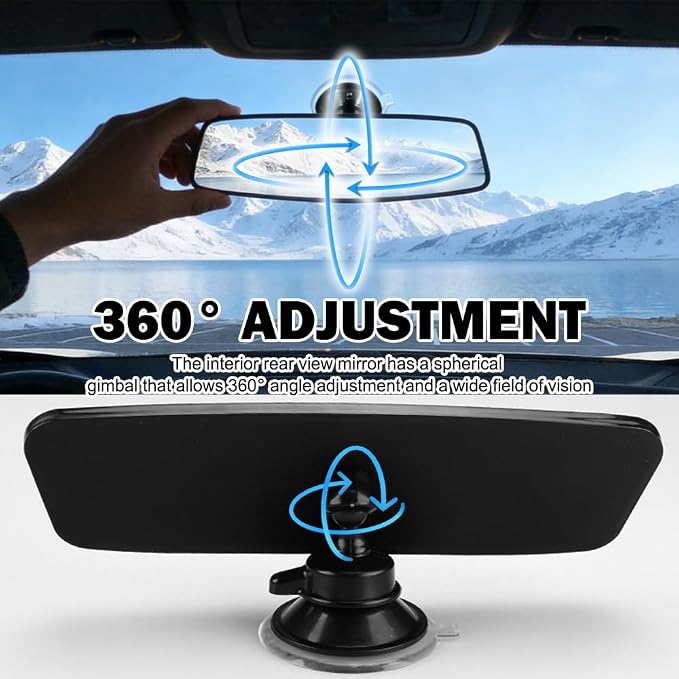HD Suction Cup Rear View Mirror,360° Adjustable Automotive Interior Mirrors for Observing Kids and Reducing Blind Spots,Essential Car Rearview Mirror Replacement for Most Vehicle