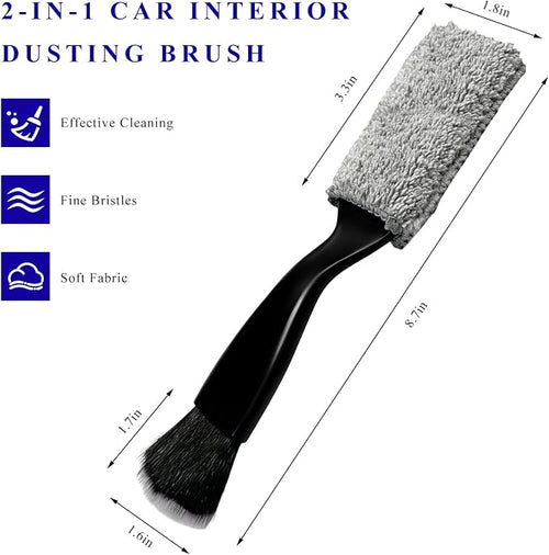 2 in 1 Duster for Car Clean, Portable Double Head Auto Detailing Brush, Soft Double-Ended Dust Removal Brush Interior Cleaning Tool for Most Vehicles, Car Accessories (Black)