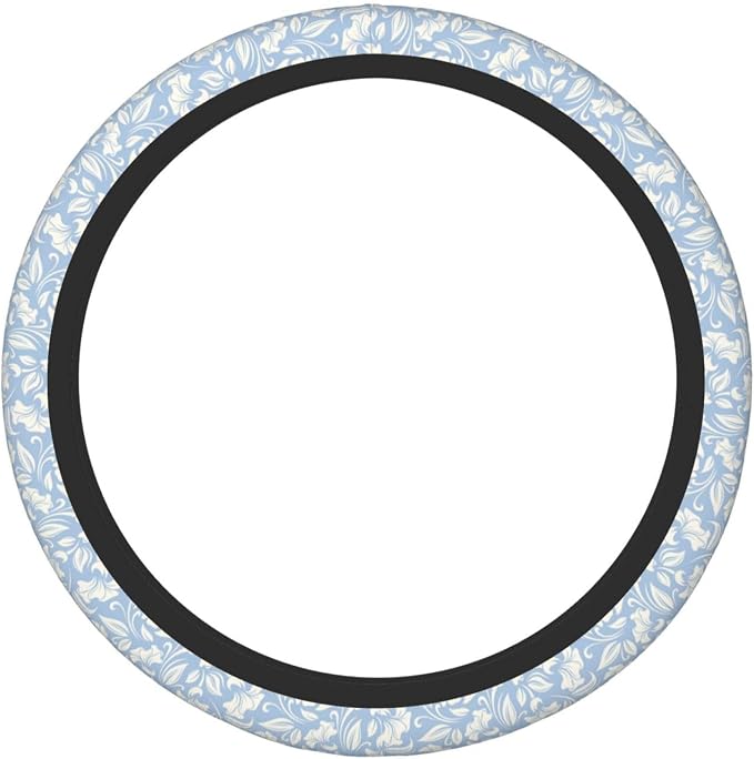 Flowers Steering Wheel Cover Car Elastic Steering Wheel Protector | Blue White Anti-Slip Breathable Car Accessories Interior for Women Men Universal 15 Inch Fit Auto SUVs Vans Truck