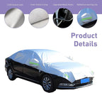 Half Car Cover, Thickened Car Sunshade Windshield Cover, All-Season Foldable Protective Shield for Rain Ice Snow Sand Leaves, for Most Sedans (Silver, 17Ft Long)