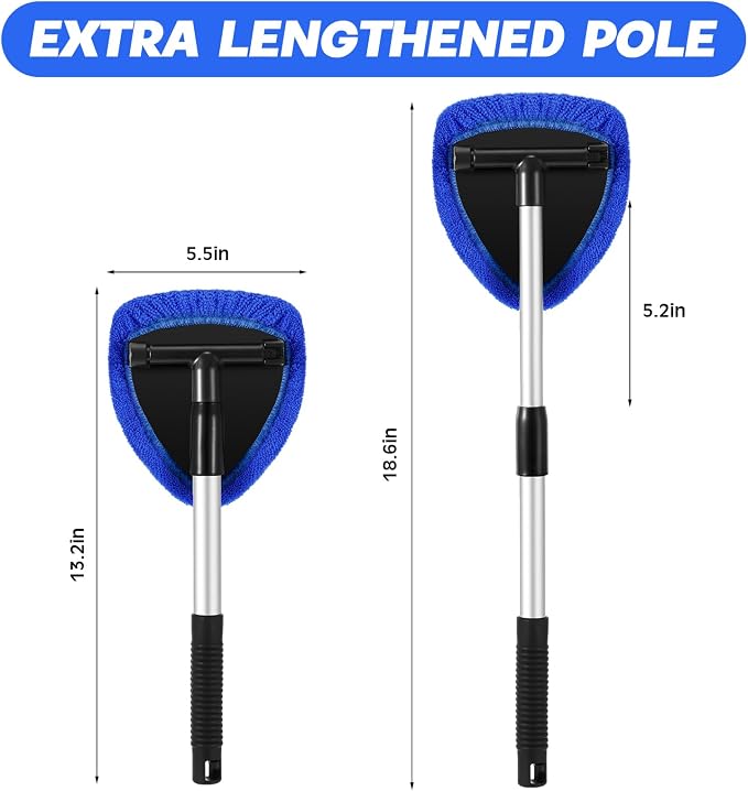 10 Pcs Windshield Cleaner Tool Car Window Cleaning Supplies with Extendable Handle Include 6 Washable Microfiber Bonnets 2 Empty 60ml Spray Bottle Glass Wiper Kit(Royal Blue)