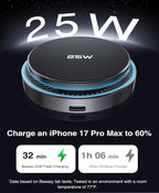 25W Qi2.2 MagSafe Car Mount Charger Built-in Cooling Fan, Upgraded Vacuum Suction Cup 360° Rotation, Magnetic Wireless Car Charger with 63W Adapter for iPhone 17 16 Pro Max Samsung S26 Ultra