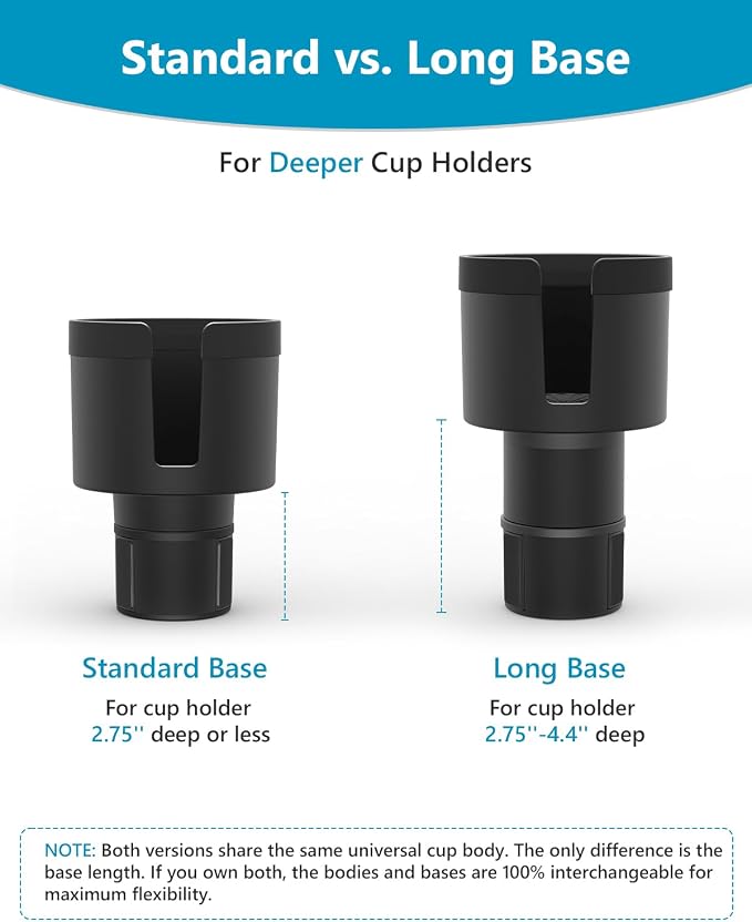 Car Cup Holder Expander, Long Base for 32-40oz Large Bottles | For Deeper cup holders on RAV4, Adjustable offset adapter, Holds 3.4-3.8 in bottles Mugs, Extender for Yeti Owala Hydro Flask