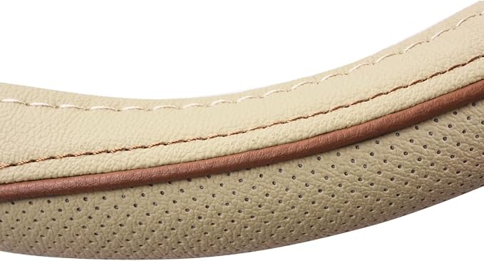 Line Rider Universal Fit Delux Leather Steering Wheel Cover, for suvs,sedans,Vans,Trucks for 14.7" to 15" (Beige)
