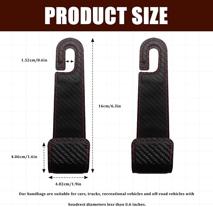 2PCS Car Seat Headrest Hooks, Purse Hook for Car, Automotive Headrest Handbags Holder, Auto Accessories Leather Seatback Organizer Hanger for Hanging Purses Bags Coats (Carbon Fiber, 2PCS)