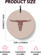 Boho Beige Western Round Car Air Freshener 4 Pcs, Cow Skull Cactus Cowgirls Boots Hanging Air Freshener for Cars Closet Drawer Books, Western Country Car Accessories Mirror Decor for Women
