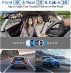 Three Recording Camera: 4K+2K+2K HD Car Dash Cam with Voice Control, Wi-Fi Rearview Camera, WDR Night Vision, G-Type Sensor, 24H Parking Monitoring & ABS