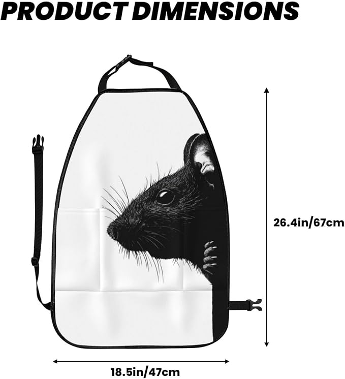 Rat Head Looking Silhouette Car Seat Back Kick Protectors,2 Pack Kick Mats with Storage Pockets for Vehicles to Protect from Dirt Mud Scratches