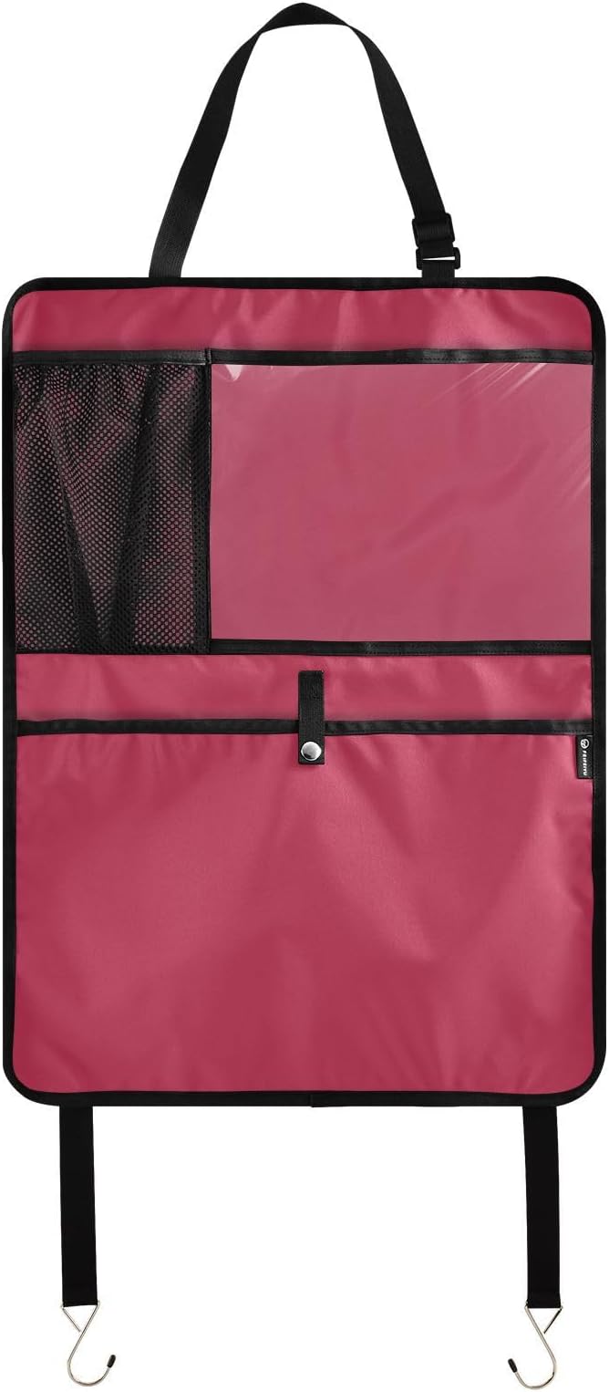 Viva Magenta Red Car Seat Organizer for Kids Backseat Kick Mat with Adjustable Strap Back Seat Protectors for Car SUV Vehicle 2 Pcs