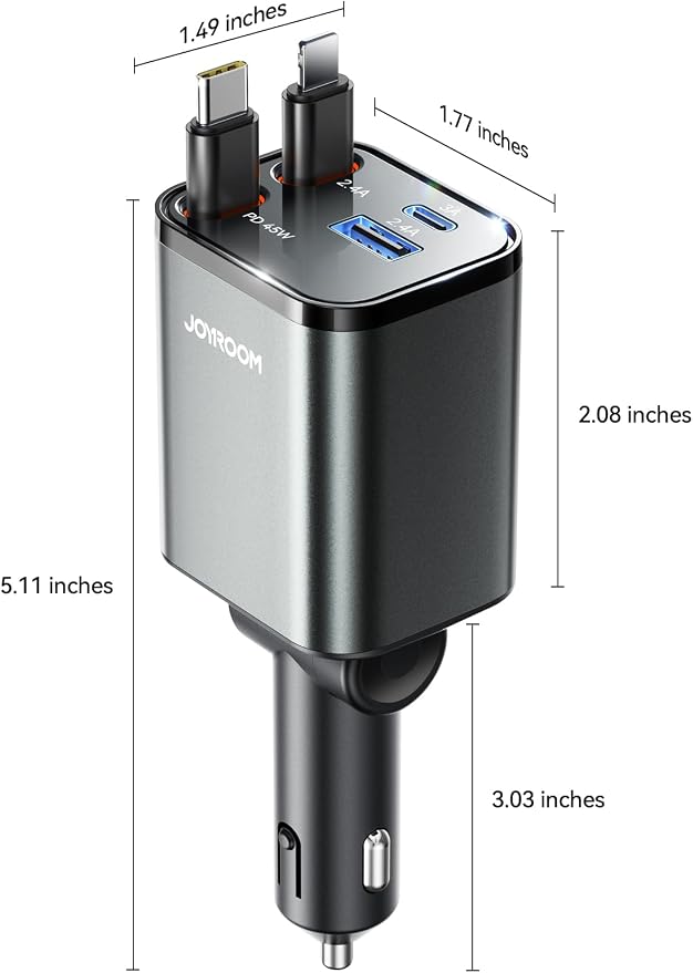 [2026 Ultra-Compact] Retractable Car Charger 84W Car Charger USB C for iPhone 16 17 Fast Charging, Car Accessories, Car Adapter Travel Essentials Gifts for Women Men, for iPhone 17 16 15 14 13